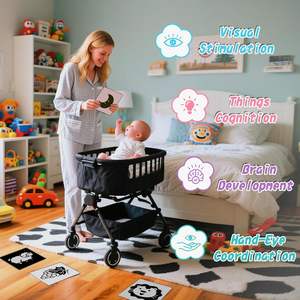 Grandes cartes pour bébés de 5,7''x5,7'' à contraste élevé, 40 pages, pour nourrissons de 0 à 36 mois, stimulation visuelle, cartes noir et blanc pour nouveau-nés - Product Image 3