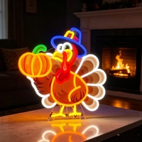 Luz LED de Neón con Diseño de Pavo y Calabaza de Acción de Gracias, Regulable, Impresión UV, Retroiluminada para Publicidad en Centros Comerciales y Parques