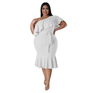 Nouvelle <span class=keywords><strong>Robe</strong></span> Midi <span class=keywords><strong>Femme</strong></span> <span class=keywords><strong>Grande</strong></span> <span class=keywords><strong>Taille</strong></span> N7795 Tendance Décontractée Slim à Volants et Bustier - Product Image 4
