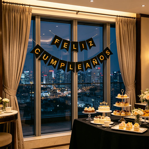 Guirlande Joyeux Anniversaire Lettres Noires et Dorées 16 Pièces 4M Bannière de Fête - Product Image 6