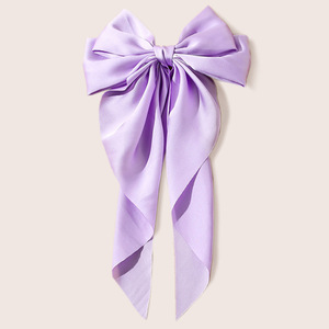 Kuachi Bán Buôn Hot Bán Satin Bow Tóc Clip Retro Thêm Lớn Rắn Màu Dài Ribbon Hai Lớp Satin Tóc Bow Clip - Product Image 5