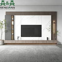 Mueble de TV Moderno de Lujo SLS con Panel de Madera Acanalado, Consola Multimedia Integrada, Mueble Flotante para Sala de Estar