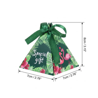 Boîtes à bonbons en papier tropicales en forme de pyramide Flamingo avec ruban, cadeaux spéciaux, boîtes à dragées triangulaires pour mariage, fête, cadeaux sucrés