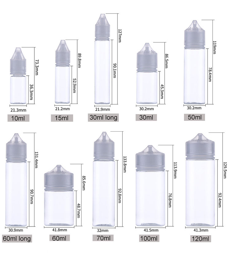 product-750-825 Hot Sale 30 ml 60ml 100ml 120ml V3 PET Plastic Dropper Bottle with Child Resistant Caps & Tamper Evident Break-Off Bands