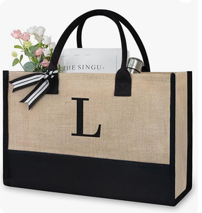 1PCS OEM Customized Logo Eco Friendly Advertising Gift Burlap Linen <strong>Tote</strong> Shopping <strong>Bag</strong> Color Stitching Blank <strong>Jute</strong> <strong>Tote</strong> <strong>Bag</strong> - Product Image 1