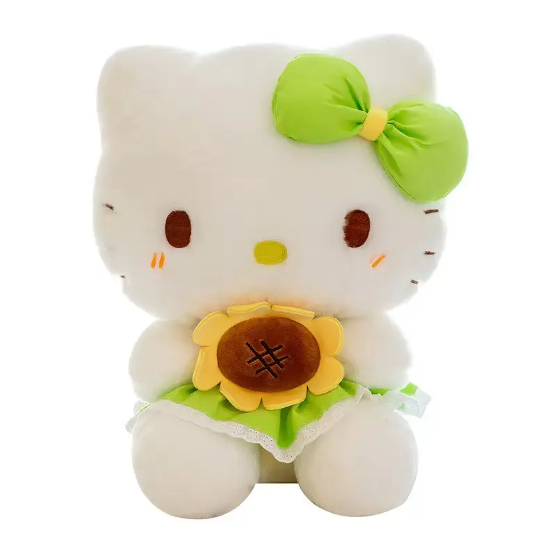 Kawaii mainan mewah sanrioed hello kt boneka hewan Anime boneka kartun anak kucing mainan mewah dengan bunga dan Gaun mainan boneka