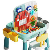 Mesa de Bloques de Construcción Multifuncional VSUCH para Niños, Mesa de Juego de Plástico para Actividades Infantiles con Cestas de Almacenamiento y Silla a Juego