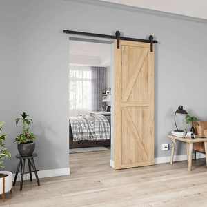 Kit completo de herrajes para puerta corredera de granero de acero negro duradero con acabado satinado industrial para baño, fácil de instalar con tornillos. - Product Image 6