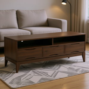 Mobile TV in Noce Marrone per TV da 65 Pollici e Oltre, con Spazio Contenitivo, Stile Mid-Century Modern, Arredamento Soggiorno, Montaggio a Pavimento, in Legno - Product Image 2