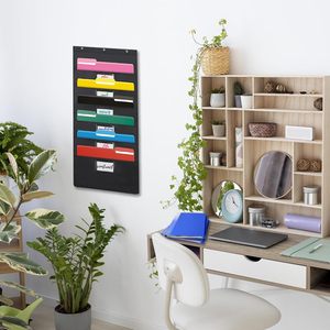 Black Hanging Wall <b>File</b> <b>Organizer</b> 6 Pockets Over Door Storage Office <b>Organizer</b> Oxford Material Hook Type - Product Image 5