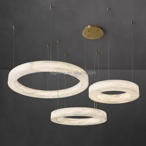 Современное светодиодное кольцо в скандинавском стиле, испанский алебастровый камень, латунная Подвесная лампа, люстра для гостиной