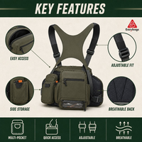 Sac de poitrine personnalisable en nylon camouflage imperméable avec fermeture éclair pour jumelles, télémètre, chasse, observation des oiseaux, randonnée, pochette de cou double pour jumelles