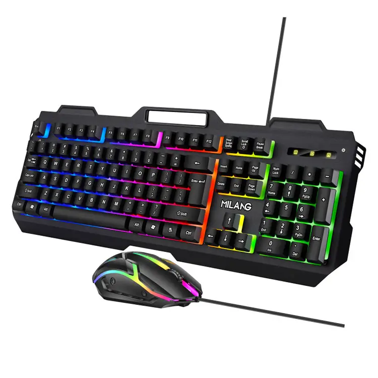 Milang T806 metal iron plate manipulator feel game colorful suspension luminous gaming keyboard and mouse