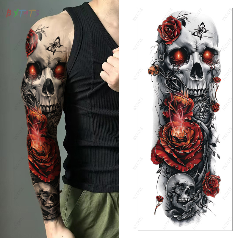 BeyondTattoos 5 Fogli Di Tatuaggio Temporaneo Tribale Nero, Impermeabile, Extra Lungo, 28 Cm, Per Tutte Le Età - Foto 3