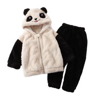 Automne hiver flanelle maison vêtements ensemble pour garçons et filles nouveaux pulls à capuche en fourrure mignonne et pyjamas avec fermeture à bouton pour les enfants