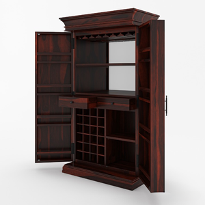 Wood Furniture Luxury Solid Teak Iron Tall <b>Bar</b> <b>Cabinet</b> Antique Design Wine Bottle Rack Mirror Storage Fixed Doors Solid Teak - Product Image 4