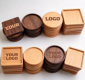 Sous-verres antidérapants Ys87 en bois gravé, sous-verres ronds en noyer et bambou, avec logo, boîte cadeau vierge, cadeaux promotionnels personnalisés - Product Image 1