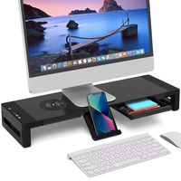 Support de bureau multifonctionnel 15W à chargement sans fil pour moniteur de bureau Support PC rapide à 2 tiroirs avec support de téléphone Nouveau produit
