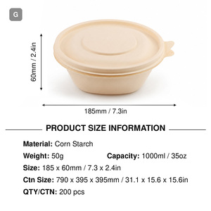 Bols jetables compostables en amidon de maïs de 1000 ml (35 oz) avec couvercle, biodégradables, écologiques, en PLA, pour soupe, salade, ramen, à emporter - Product Image 2