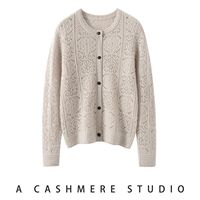 Cardigan en cachemire 100% tricoté pour femme, col rond doux, veste pull