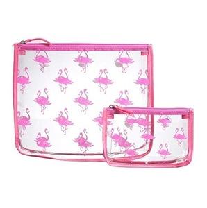 Custom Logo PVC Waterproof Clear <b>Makeup</b> Bag Girl Pink Transparent Toiletry Portable Beach Bathroom Cosmetic Bag Set - Product Image 1