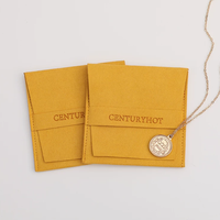 Pochette à bijoux en daim jaune moutarde, sac cadeau enveloppe avec rabat pliable, logo personnalisé pour l'emballage des bagues, vente en gros