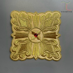 Phụng Vụ Giáo Hội Tùy chỉnh Bordeaux Vàng <span class=keywords><strong>lurex</strong></span> thêu Rhinestone sắt trên chéo vuông đính vá cho Áo khoác túi - Product Image 4