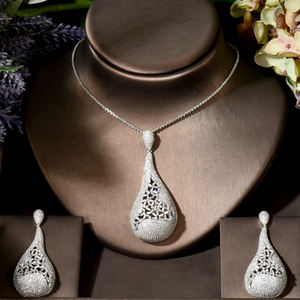 طقم مجوهرات من HIBRIDE 2 من مجوهرات الزركون ، طقم حفلات زفاف وقلادة من الزركون بياقة حريمي - Product Image 2