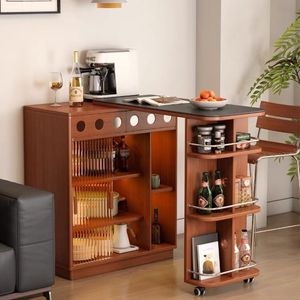 Bar Counter Solid Wood <b>Table</b> Integrated <b>Island</b> Storage Living Room Home Leisure Partition Retractable Sofa Side Cabinet - Product Image 3