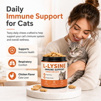 Friandises à mâcher pour chats à la L-Lysine pour le soutien immunitaire, en forme de poisson, avec colostrum et quercétine, complément pour la santé respiratoire des chats, 500 unités