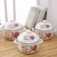 Ensemble de 3 ustensiles de cuisine d'extérieur Cooks Tradition, en métal émaillé durable, avec couvercle décoré de fleurs, pour la cuisson en plein air
