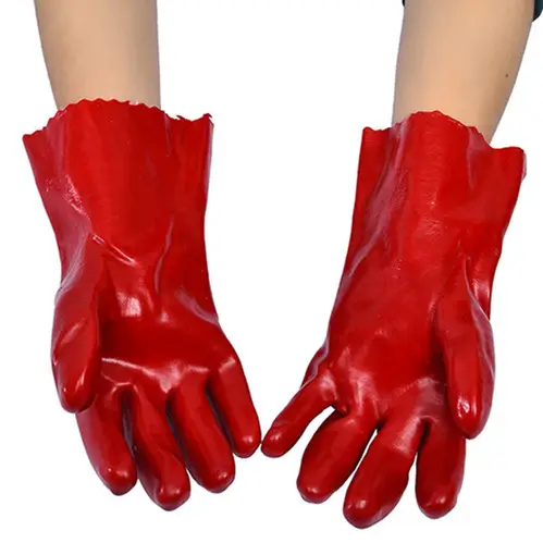 Sarung tangan kerja PVC tahan kimia asam & minyak panas sarung tangan kerja glossy pegangan tangan antiselip untuk bekerja