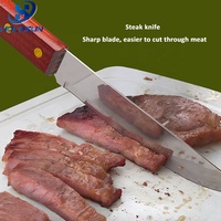 Ensemble de 2 couteaux à steak et fourchettes à viande en acier inoxydable avec logo personnalisé, manche en bois, pour barbecue et grillades en extérieur