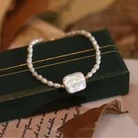Bracelet carré unique en perles baroques et de riz d'eau douce américaines, plaqué or, longueur 16+3 cm, 4-5 mm, qualité AAA, tendance, pour femme
