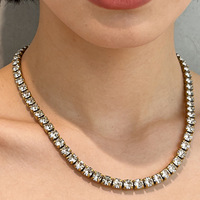 Collier chaîne tennis simple rangée en zircon plaqué or 18 carats en acier inoxydable, style luxe léger, inaltérable