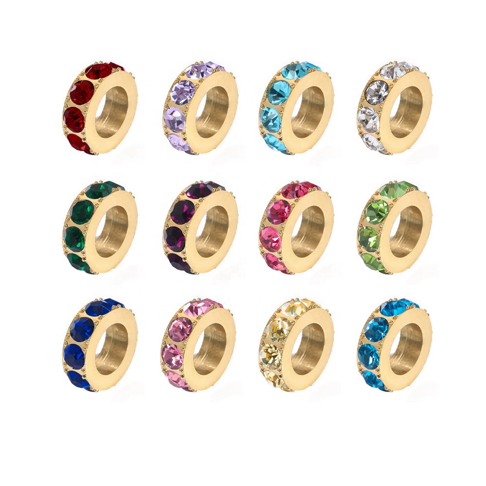 Stainless Steel Rhinestone Charm Colorful Birthstone Pendant Jewelry Making Bracelet Necklace DIY Accessories