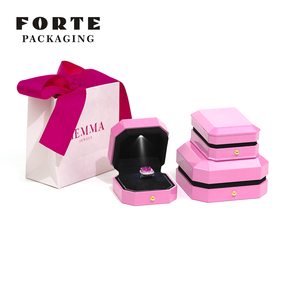 FORTE Wholesale Simple Square High End Pink Plastic Led Jewelry Box with Custom Logo for Necklace <b>Bracelet</b> Ring Packaging - Product Image 1