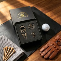 Kit de réparation de divots de golf personnalisable 6-en-1 en alliage de zinc, avec marqueur noir à bord martelé, personnalisable et vierge, idéal comme cadeau