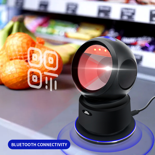 JR T27HDW 1D 2D QR Code Wireless USB Desktop Barcode Scanner Omnidirectional for POS PC Supermarket Library Retail Platform