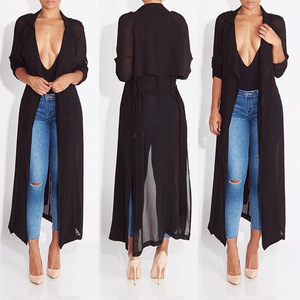 Women's Long Sleeve Chiffon Lightweight <strong>Maxi</strong> Sheer Duster <strong>Cardigan</strong> - Product Image 2