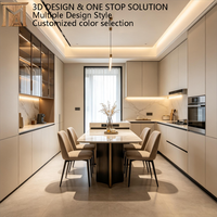 Maßgefertigtes Modernes Creme-Küchenschranksystem mit Grifflosem Design und Integriertem Esstisch Modulare Luxusmöbel