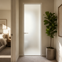 Porte battante en alliage d'aluminium, taille standard, panneau de séparation de salle de bain en verre dépoli, bordure décorative simple pour hôtel et villa