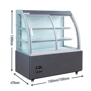 Besar Melengkung Pintu Kaca Roti Freezer untuk Digunakan Kue