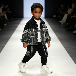 Veste en jean à imprimé graffiti pour garçons, t-shirt à manches longues à col rond uni, pantalon de jogging avec patch lettres, <span class=keywords><strong>tenue</strong></span> décontractée streetwear <span class=keywords><strong>hip</strong></span>-<span class=keywords><strong>hop</strong></span> - Product Image 2