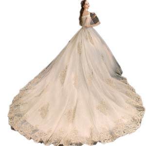 Off Shoulder Ball Gown Wedding Dress Empire Waist Sweetheart Neckline Vintage Style Floor Length Trailing Train Polyester Fabric - Product Image 5