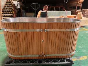 HUAXI 공장 도매 현대 콜드 플런지 욕조 Obechi 스테인레스 스틸 타원형 나무 배럴 스파 품질 나무 얼음 욕조 - Product Image 5