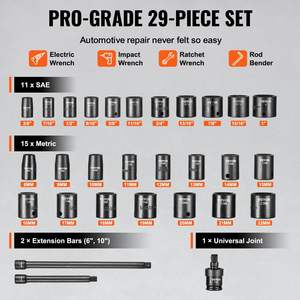 29 pièces 6 points 3/8in Drive Bit Kit d'outils à cliquet avec jeu de douilles à chocs Rangement pratique pour les outils essentiels - Product Image 3