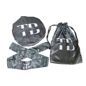 Bonnet de nuit personnalisable, bandeau, sac de rangement à cordon, logo personnalisé, bonnets noirs et colorés, et foulard en satin pour femmes - Product Image 1