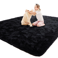 Tapis Noir Uni Noahas en Polyester à Poils Longs Doux et Moelleux Antidérapant pour Chambre/Salon, Tapis de Chevet, Utilisation Hôtelière