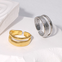 Doppelschichtiger Geometrischer Offener Ring mit Verstellbarer Größe, Vintage Cluster-Ringe, Unisex Edelstahl 18K Vergoldeter Breiter Bandring
